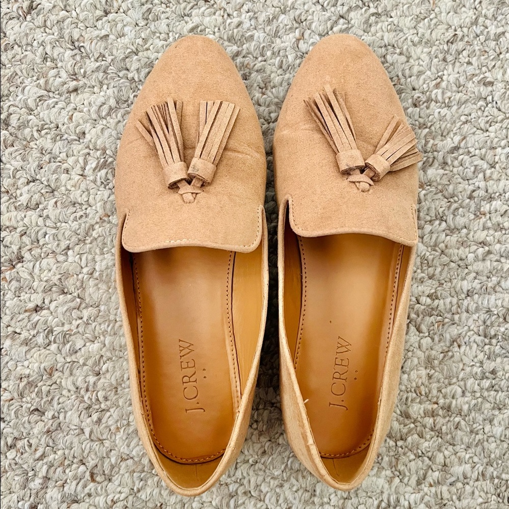 J. Crew Factory faux-suede camel smoking tassel loafers